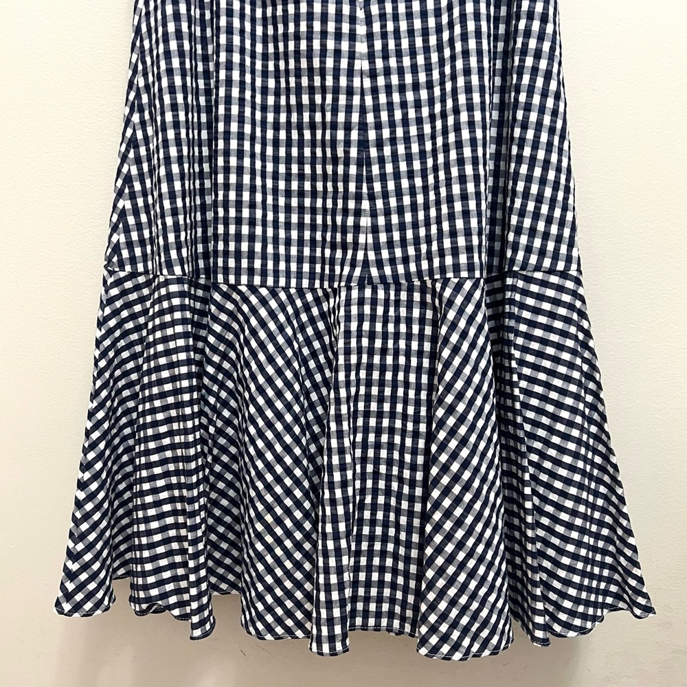 J. Crew Gingham Ruffle Hem Midi Dress Fit & Flare Sleeveless Blue - Picture 8 of 11